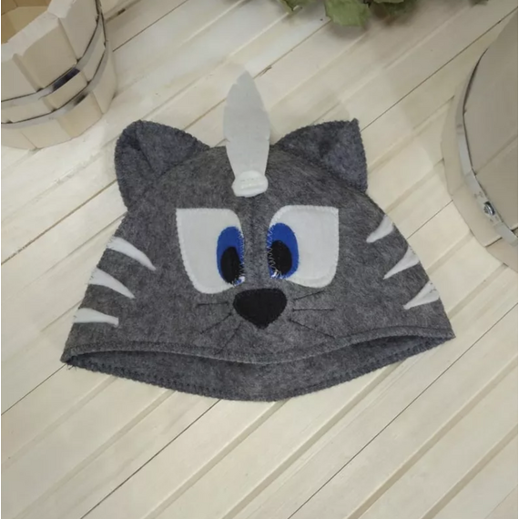 Шапка модельная серая "Кот-Вождь Индейцев" ТМ "Жар-Банька 620