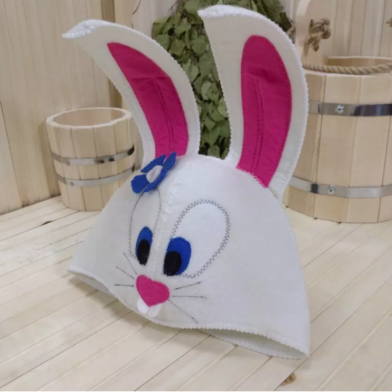 Шапка модельная белая "Кролик с васильком" ТМ "Жар-Банька" 650