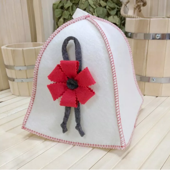 Шапка для бани белая "Красный цветок" ТМ "Жар-Банька" 280