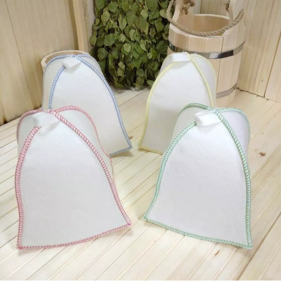 Шапка для бани белая "Ассорти с цветным кантом" ТМ "Жар-банька" 130