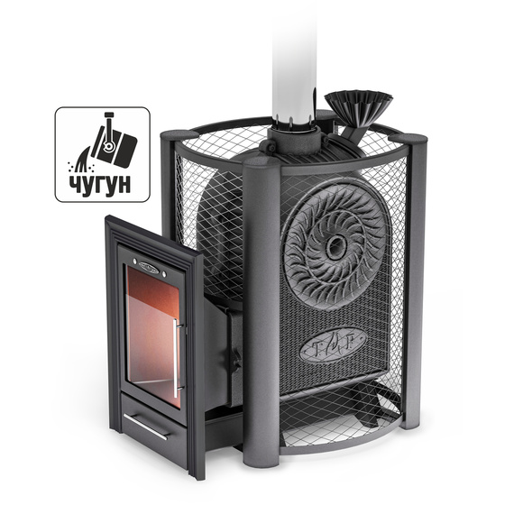Чёрная жемчужина Люмина Плюс Cast печь для бани чугунная с каменкой из чугуна