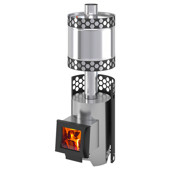 Черная пчёлка Inox С стекло с встроенным баком для воды печь для бани нержавейка