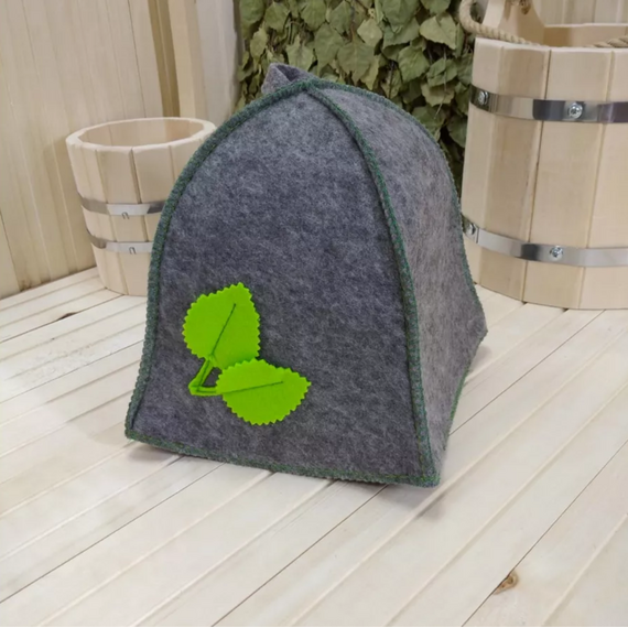 Шапка Серая "С березовыми листочками" ТМ "Жар-Банька"