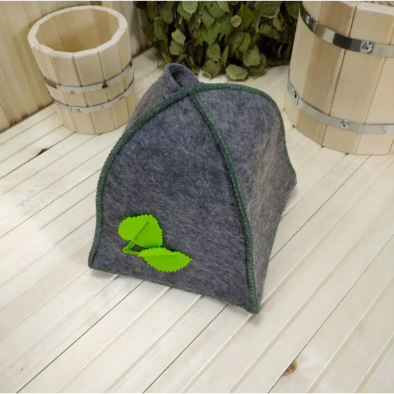 Шапка Серая "С березовыми листочками" ТМ "Жар-Банька"