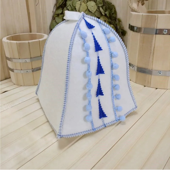 Шапка Белая "Норвежская бирюза" ТМ "Жар-Банька"