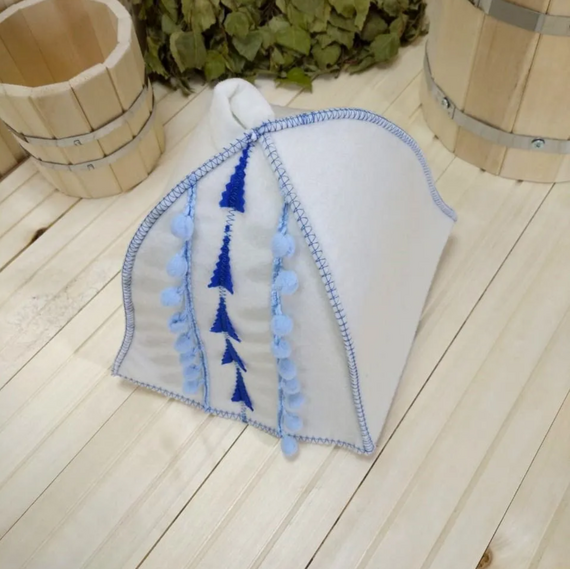 Шапка Белая "Норвежская бирюза" ТМ "Жар-Банька"