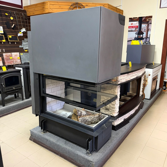 Дельта 900 каминная топка стальная три стекла принтинг на стекле белый шамот 13кВт № 2