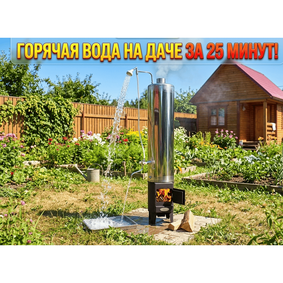 Водогрейная колонка на дровах Ермак КВЛН-90 (Ч) левая, Вариант исполнения: Без смесителя и ТЭНа 