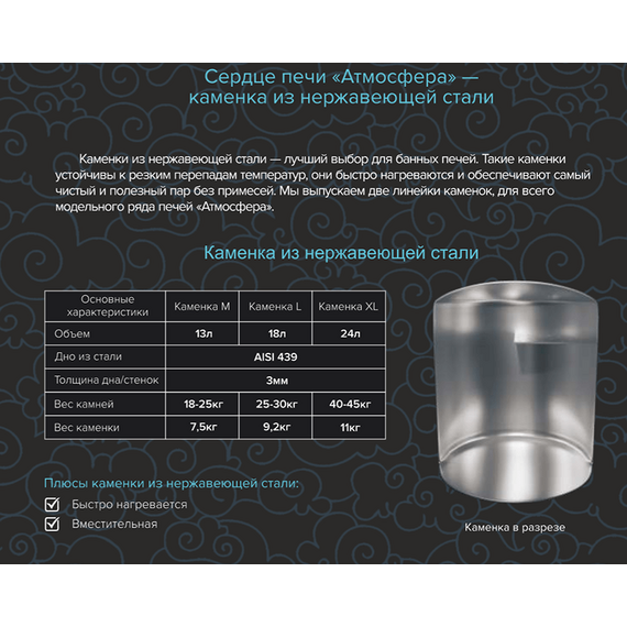 Банная печь Атмосфера L сетка из нержавеющей стали № 12
