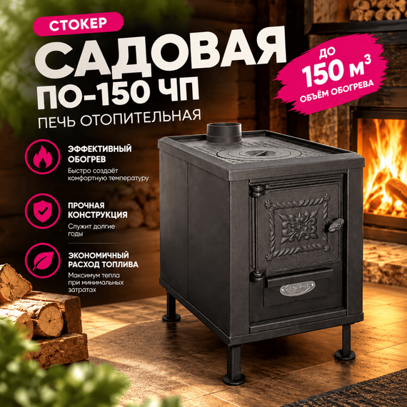 Стокер Садовая ПО-150 ЧП печь отопительная до 150м3 