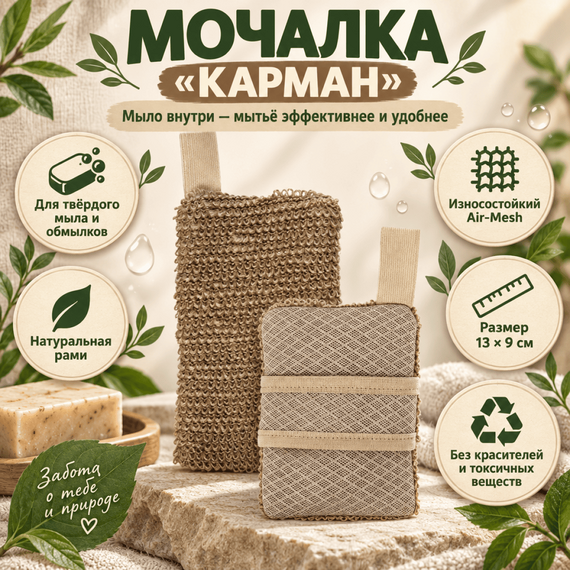 Мочалка-Карман для мыла Air-Mesh" крапива 